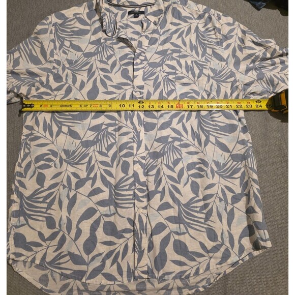Men's Linen Blend Short-Sleeved Tropical Print Button Up Blue White Size XL - Picture 4 of 7